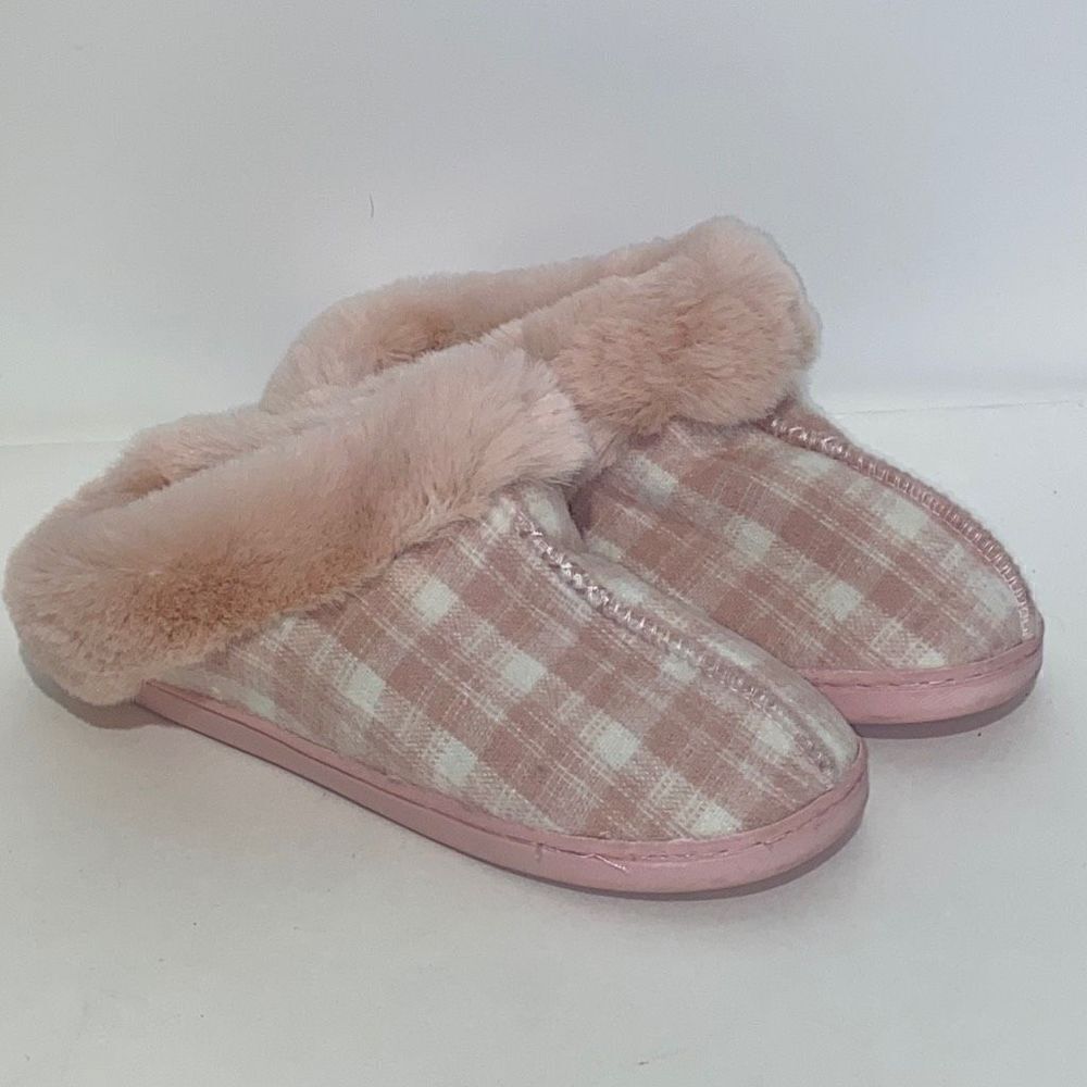 LC Lauren Conrad Women's Faux Fur Plaid Clog Slippers‎